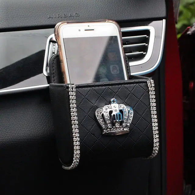 Crystal Diamond Crown Car Vent Trash Box & Phone Holder